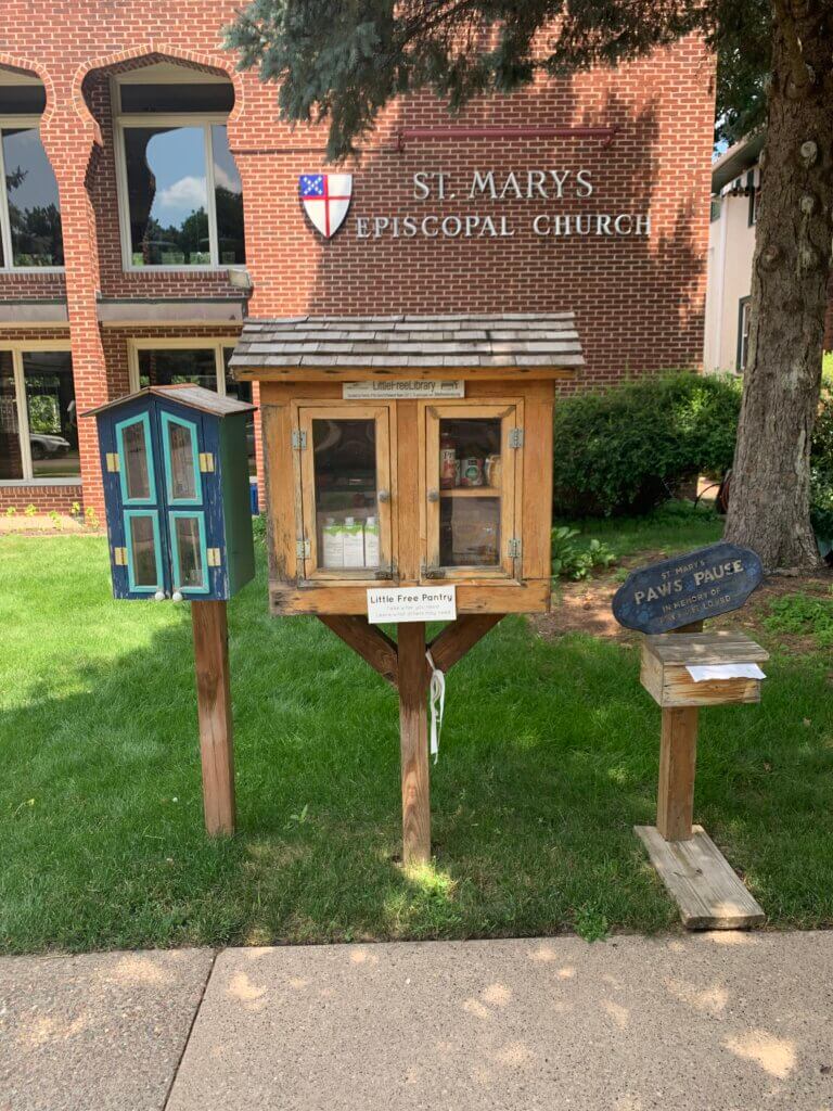 Little Library, Little Pantry, water station for pets outside St Mary's